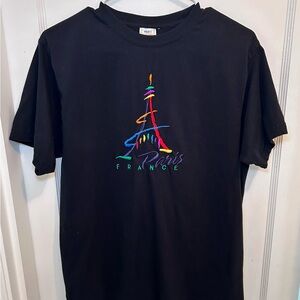 Paris France Magic Blue Label Vintage Black Cotton T-Shirt Men’s M
